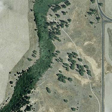 aerial photo of site on Blockhouse Creek, central Klickitat County, Washington