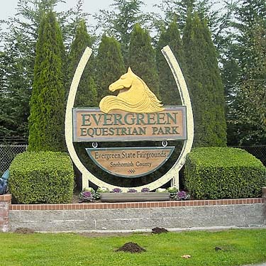 entrance sign for Evergreen Equestrian Park, Snohomish County, Washington