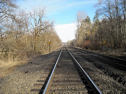 railroad tracks, Skookumchuck River near Waunch Prairie, S edge of Thurston County, Washington
