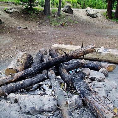 smouldering fire left by campers at Thunder Lake, Yakima County, Washington