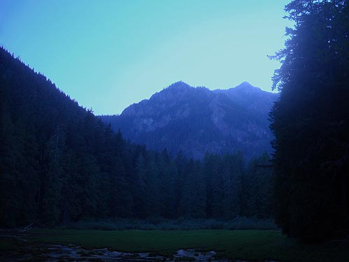 dusk behind Mount Townsend over Sink Lake, Townsend Creek, Jefferson County, Washington