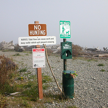 signs at base of spit, Ala Spit County Park, Whidbey Island, Washington