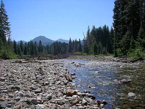 Gold Creek and gravel bar, Gold Creek Valley near Snoqualmie Pass, Washington