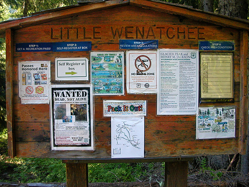 trailhead sign, Little Wenatchee Ford, Chelan County, Washington