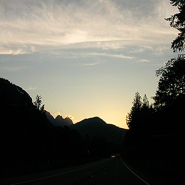 dusk on Stevens Pass Highway, Washington, 12 July 2019
