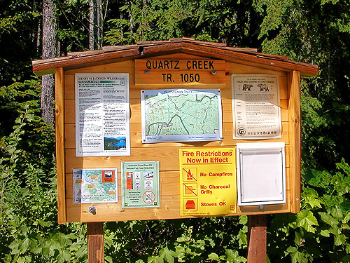 trailhead sign of Quartz Creek Trail, SE Snohomish County, Washington