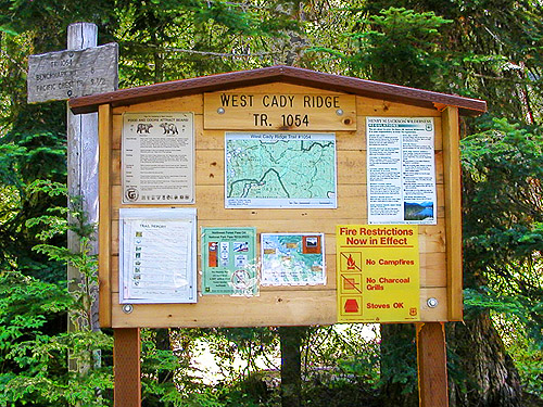 West Cady Ridge trail sign, near Quartz Creek Trail, SE Snohomish County, Washington