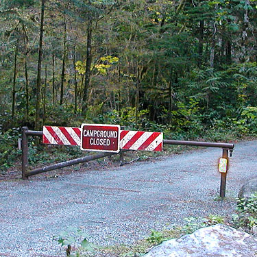 closed sign, Sulphur Creek Campground, Snohomish County, Washington