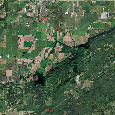 2016 aerial photo of Sumas area (Whatcom County, Washington) spider collecting sites