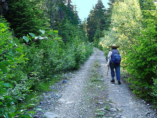 Rod Crawford hiking to meadows above Cooper Lake, Kittitas County, Washington