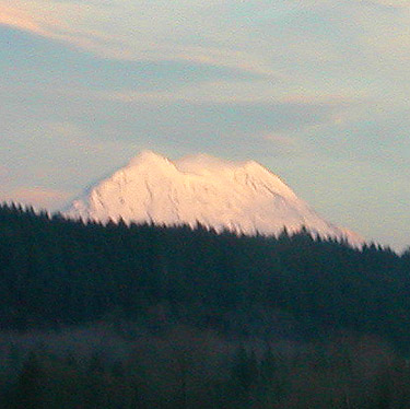 Mount Mainier from behind Bush Mountain, north end of Black Lake, Thurston County, Washington