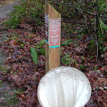 signpost on nature trail, Elger Nature Preserve & School, Camano Island, Washington
