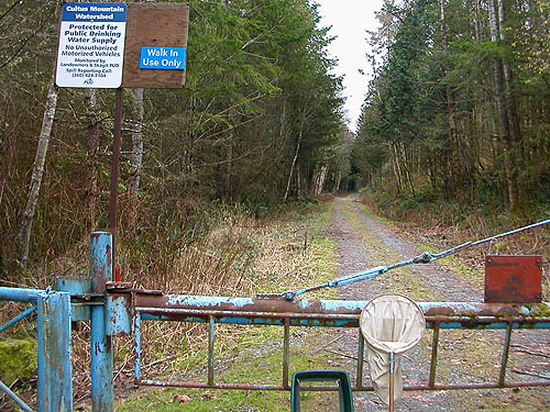 road gate at Cultus Mountain Watershed, W of Gilligan Creek, Skagit County, Washington