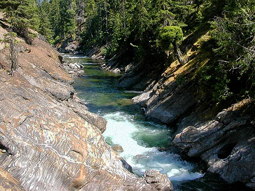 looking downstream from footbridge, Icicle Creek at Chatter Creek, Chelan County, Washington