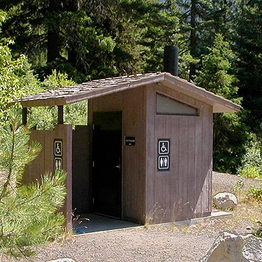Icicle Gorge trailhead outhouse, Chatter Creek area, Icicle Creek Canyon, Chelan County, Washington
