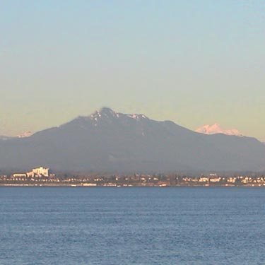 Mount Pilchuck viewed from Clinton Ferry Terminal, Whidbey Island, Washington on 16 April 2015