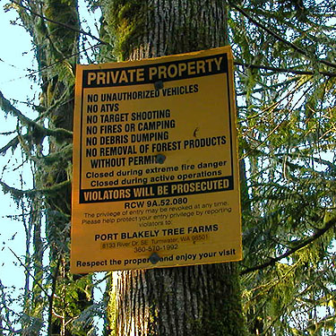 Port Blakely Tree Farms entry sign, unnamed park on Little Skookum Inlet, Mason County, Washington