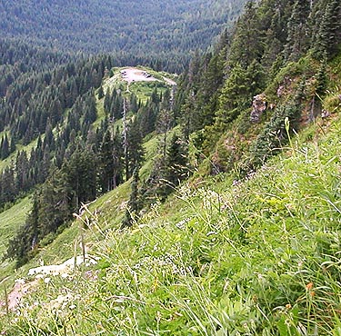 parking lot visible from well up trail to Sauk Mountain, Skagit County, Washington
