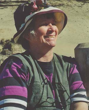 photo of Louise Kulzer in a funny hat enjoying a sun break