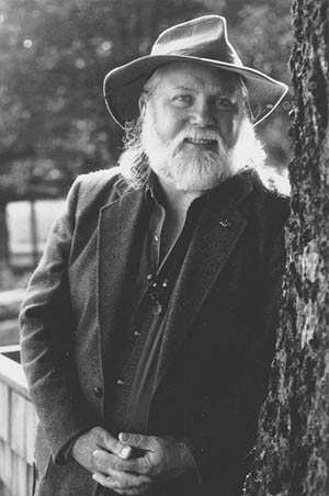 black and white photo of Bob Pyle looking like Walt Whitman