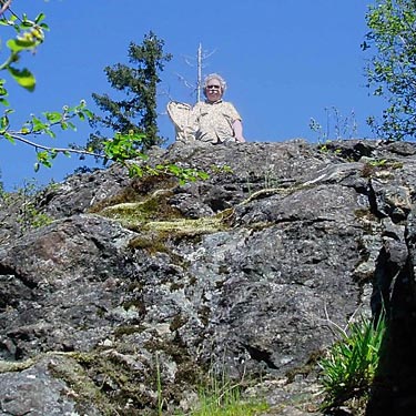 Rod Crawford seen from a lower level on Big Rock, E of Mount Vernon, Skagit County, Washington