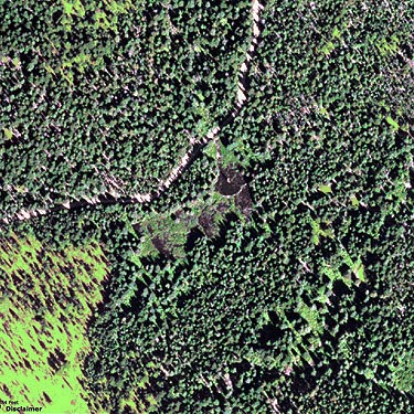 aerial view of collecting site on Chikamin Creek, central Chelan County, Washington
