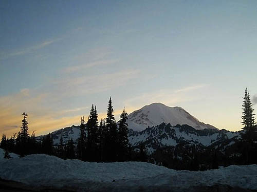 sunset behind Mount Rainier from Chinook Pass, Washington on 3 July 2011