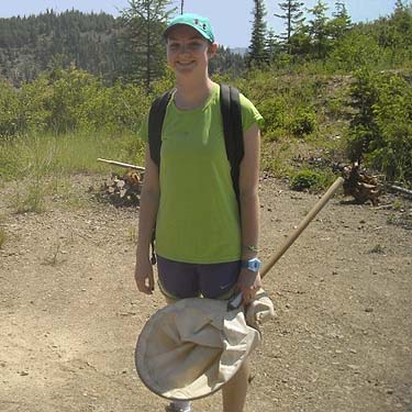 Maia Kreis ready to collect, near trailhead of County Line Trail, Kittitas/Chelan County, Washington