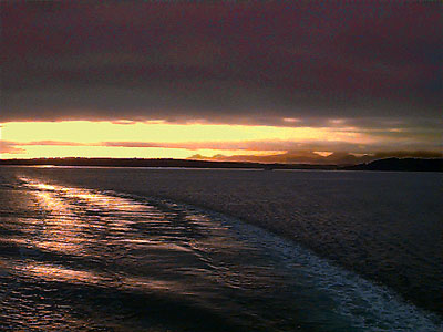 sunset from Kingston Ferry en route to Edmonds, Washington, 16 January 2008