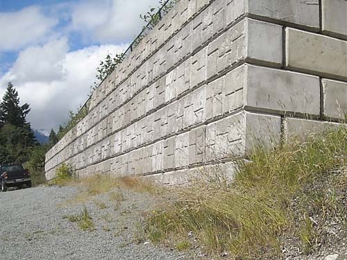 retaining wall, Sauk River Bridge just E of Darrington, Snohomish County, Washington