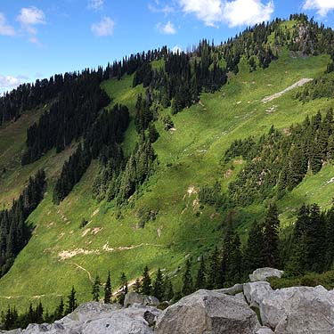 looking back at the steep ascent, Hidden Lake Peaks trail, Skagit County, Washington
