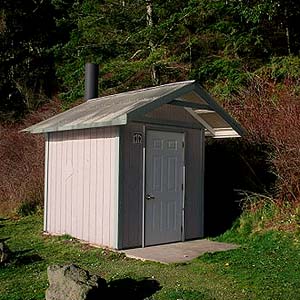 park outhouse viewed as spider habitat, Indian Island Park, Jefferson County, Washington