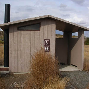 outhouse along John Wayne Pioneer Trail, Johnson Canyon by Interstate 90, Kittitas County, Washington