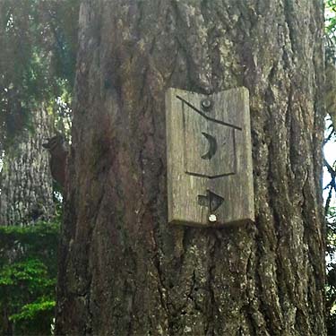 outhouse sign at Kelcema Lake, Snohomish County, Washington
