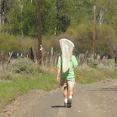 Jerry Austin walks down Moloy Road at N Fork Wenas Creek, Yakima County, Washington