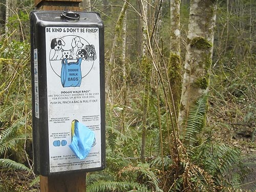 dog-waste bag dispenser, McCormick Forest Park, Pierce County, Washington