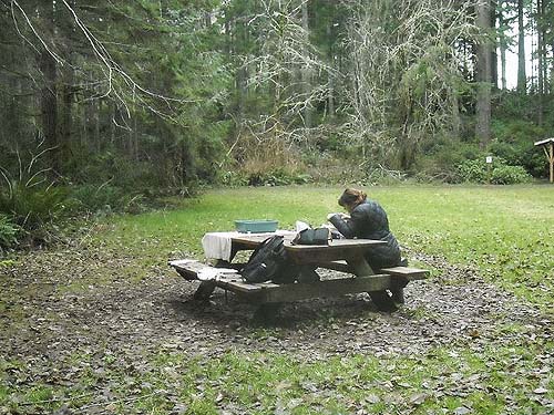 Lauren Taylor at picnic table in McCormick Forest Park, Pierce County, Washington