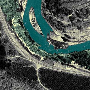 1998 aerial photo of spider collecting site on Methow River near Pateros, Okanogan County, Washington