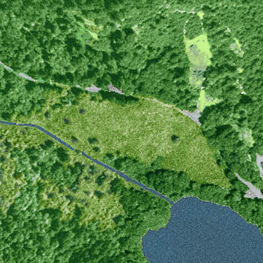 upper end of Mirror Lake, Whatcom County, Washington, 1998 aerial photo (colorized)