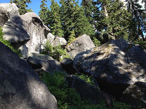 rock outcrop and large boulders, Smithbrook Trail, crest of Nason Ridge, Chelan County, Washington