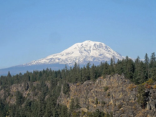 Mount Adams from Outlet Falls gorge near Glenwood, Washington