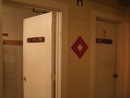 cowgirl and cowboy restrooms, Roy Rodeo Hall, Roy, Washington