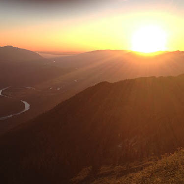 sun begins to set, Sauk Mountain, Skagit County, Washington