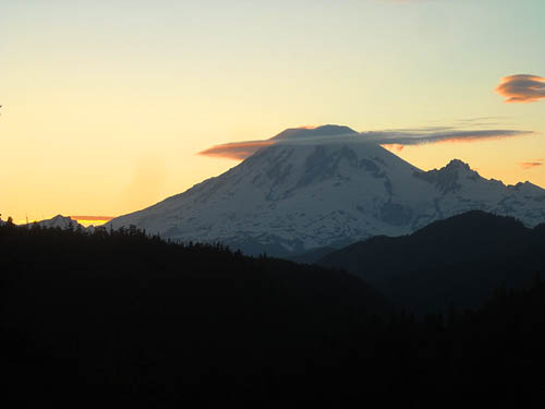 Mt Rainier at sunset from west of White Pass, Washington on 10 July 2011