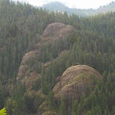 rocky knobs seen below the road, near Mt. Washington Pass, Mason County, Washington
