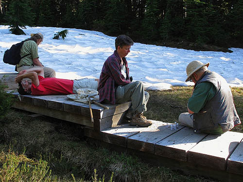 Markku, Jerry, Laurel & Rod at meadow on Watson Lakes trail, Whatcom County, Washington