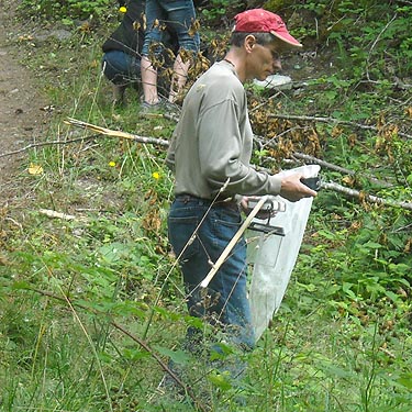 Curt Peterson collecting at Wilkeson Creek County Park, Pierce Couty, Washington