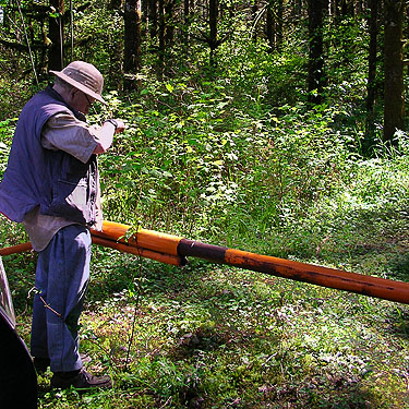 Rod Crawford examining spiders from road gate, Centralia-Alpha Road, 4.5 miles west of Alpha, Lewis County, Washington