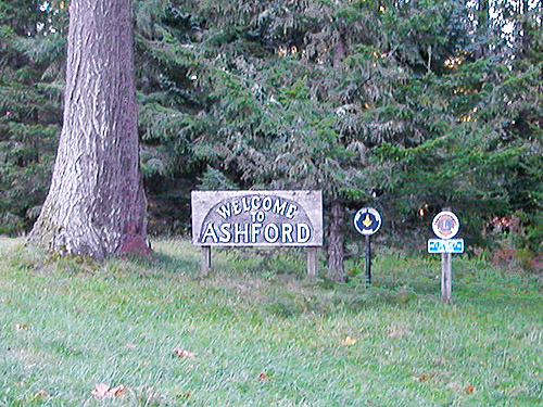 Welcome to Ashford sign, Ashford, south central Pierce County, Washington