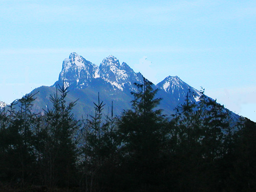 view of Baring Mountain from access road to Cavanaugh Lake, S-central Snohomish County, Washington